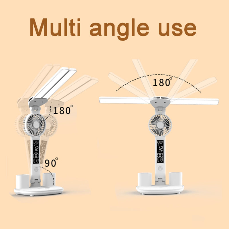 Multifunction LED Desk Lamp Fan Clock Touch Controlled Reading Light Pen Holder (USB Plug)