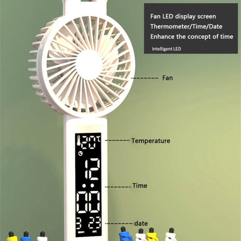 Built-in 2000mAh Battery Table LED Light Rechargeable Clock Function Pen Holder Reading Lamp Fan (with USB Cable)