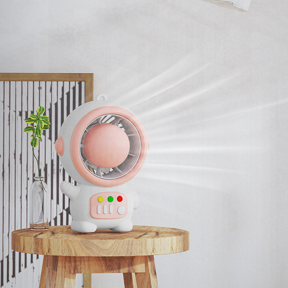 MLS6067 Cute Spaceman Portable Handheld Fan Astronaut Shape Two Gears Small Fan with Keychain