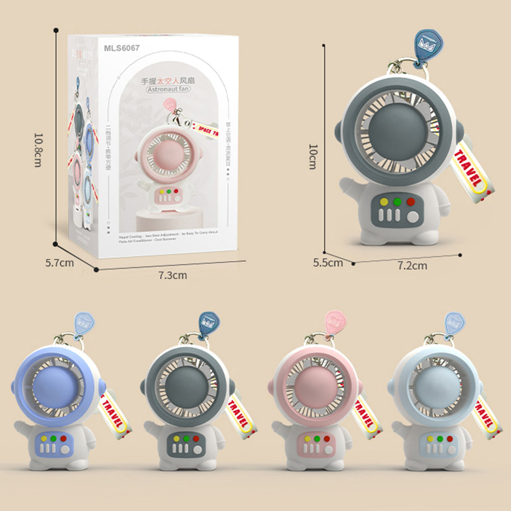 MLS6067 Cute Spaceman Portable Handheld Fan Astronaut Shape Two Gears Small Fan with Keychain