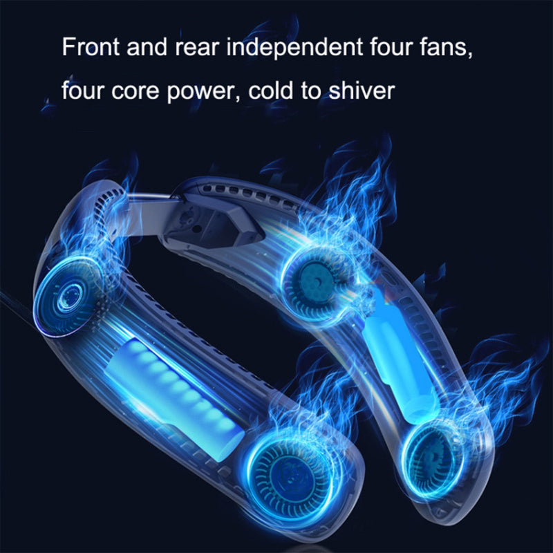Portable Foldable Neck Fan USB Rechargeable 4-Core Wearable Cooling Fan