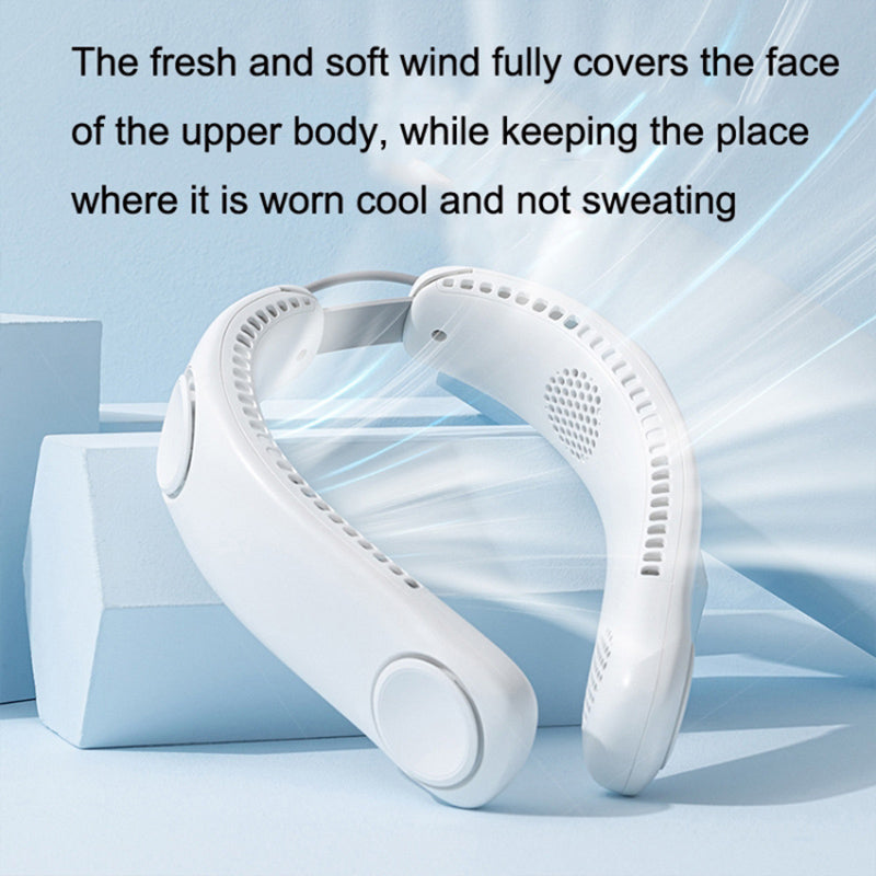 Portable Foldable Neck Fan USB Rechargeable 4-Core Wearable Cooling Fan