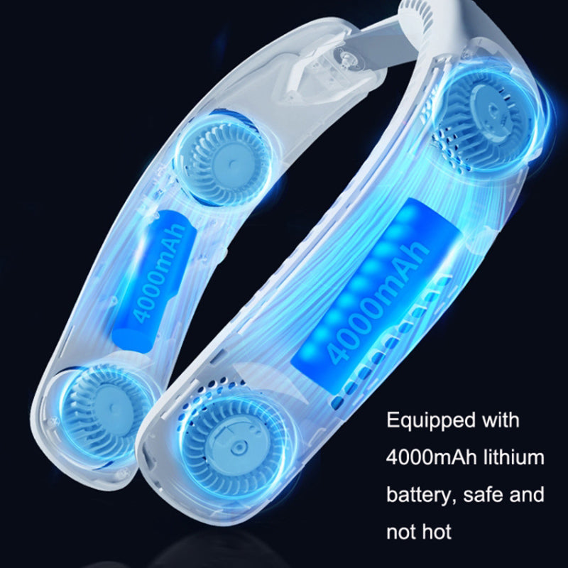 Portable Foldable Neck Fan USB Rechargeable 4-Core Wearable Cooling Fan