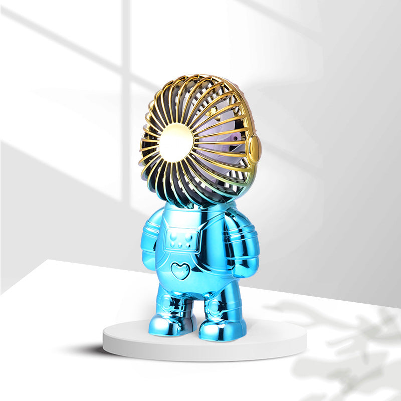Electroplating Astronaut ABS Mini Handheld Desktop Fan Summer Fan Cooler with Gradient Light