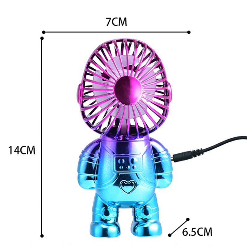 Electroplating Astronaut ABS Mini Handheld Desktop Fan Summer Fan Cooler with Gradient Light
