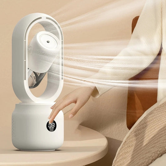 HX-872 USB Rechargeable Desktop Bladeless Fan Humidifier Summer Mute Rotatable Cooling Fan