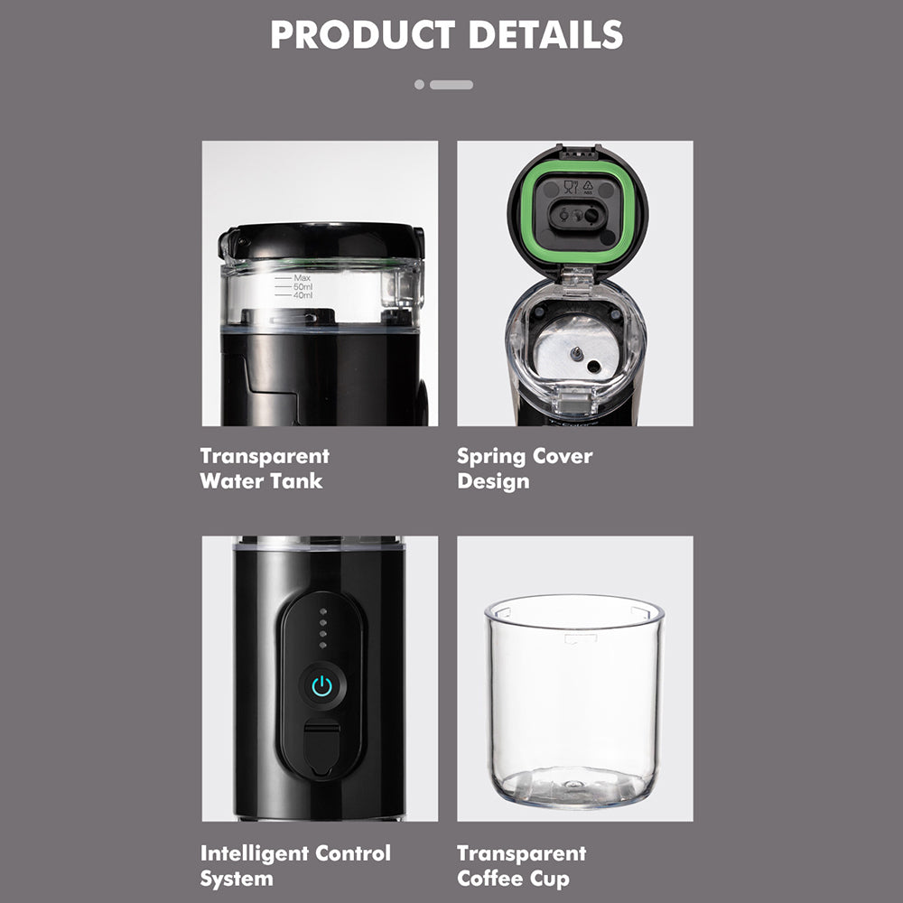 CF-1801BGC+ 90ml Wireless Heating Espresso Machine Car Electric Coffee Maker for Traveling Camping (BPA Free, No FDA Certificate)