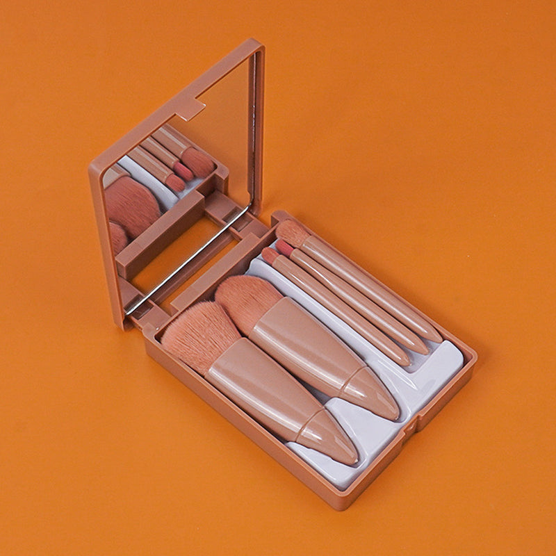 5Pcs Makeup Brush Soft Bristles Foundation Eyeshadow Lip Brushes Kit with Makeup Mirror Box