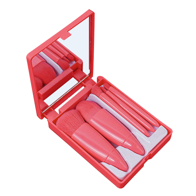 5Pcs Makeup Brush Soft Bristles Foundation Eyeshadow Lip Brushes Kit with Makeup Mirror Box