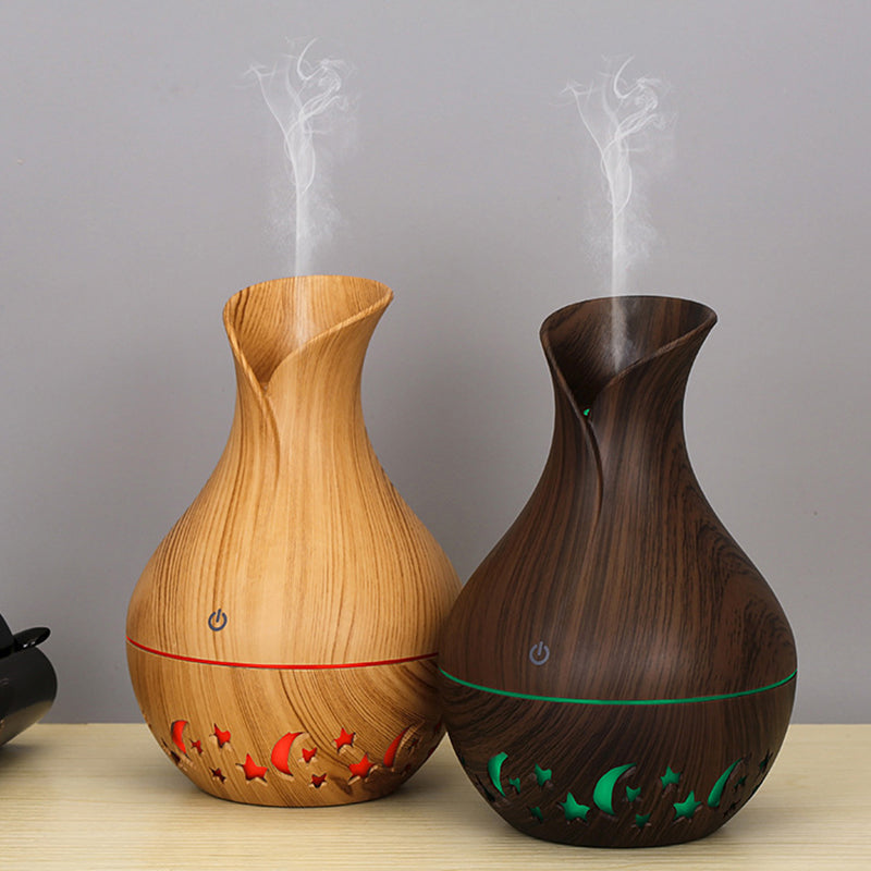 200ml Vase Shape Air Humidifier Moon Star Hollow Mist Maker Silent Fog Sprayer with Colorful Light (with CE)