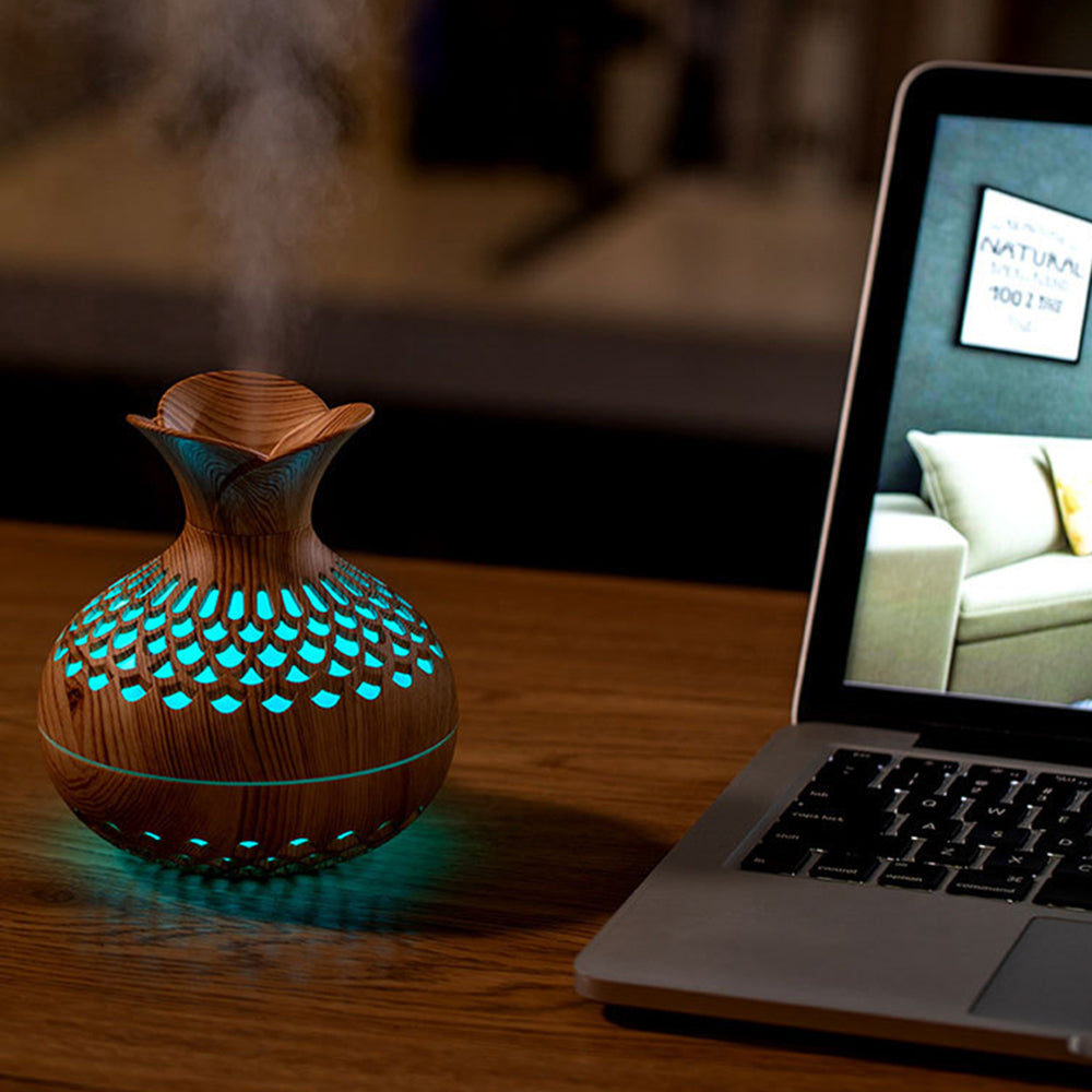 Wood-Grain Humidifier Colorful Cool Essential Oil Diffuser 300ml Ultrasonic Aroma Air Vaporizer (CE Certificated)