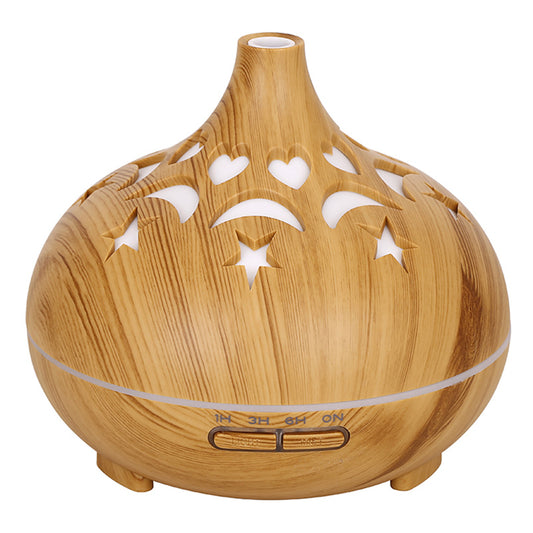 500ml Wood Grain Hollow Mist Humidifier Remote Control Essential Oil Diffuser for Home Office (No CE Certificate)
