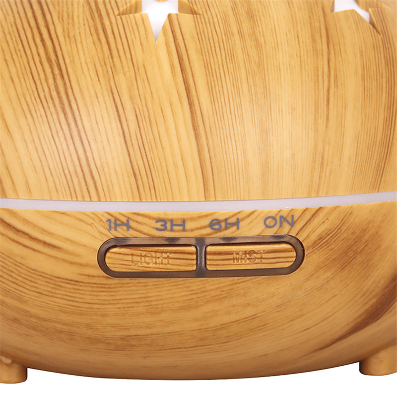500ml Wood Grain Hollow Mist Humidifier Remote Control Essential Oil Diffuser for Home Office (No CE Certificate)