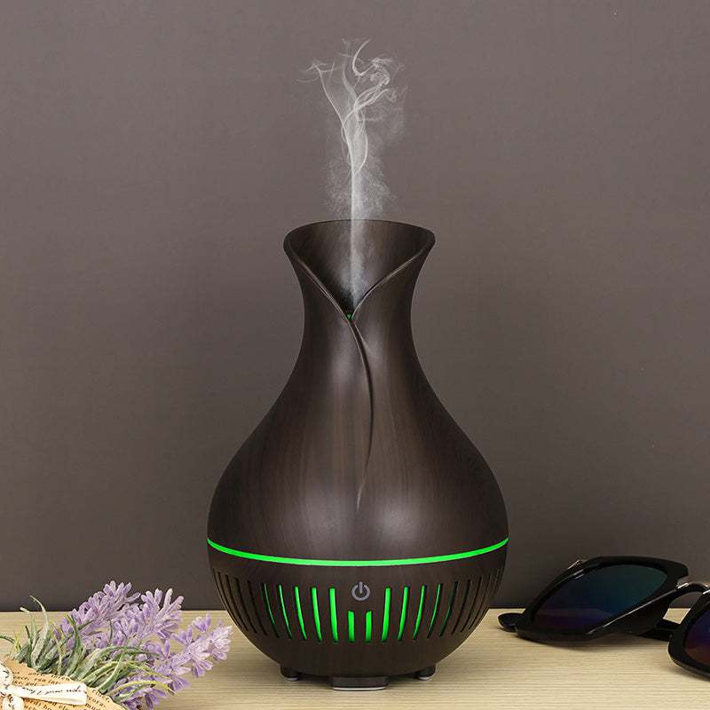160ml Vase Shape Wood Grain Humidifier Auto Power Off Essential Oil Diffuser with Colorful Light (No CE Certificate)