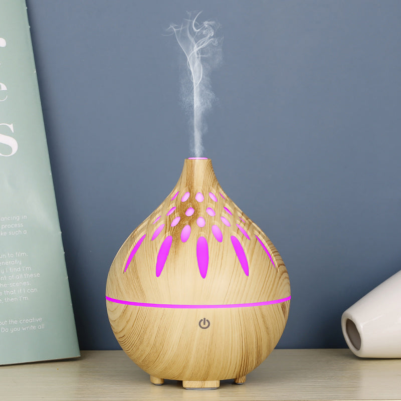 160ml Wood Grain Hollow Humidifier Auto Power-Off Colorful Light Mist Humidifier (No CE Certificate)