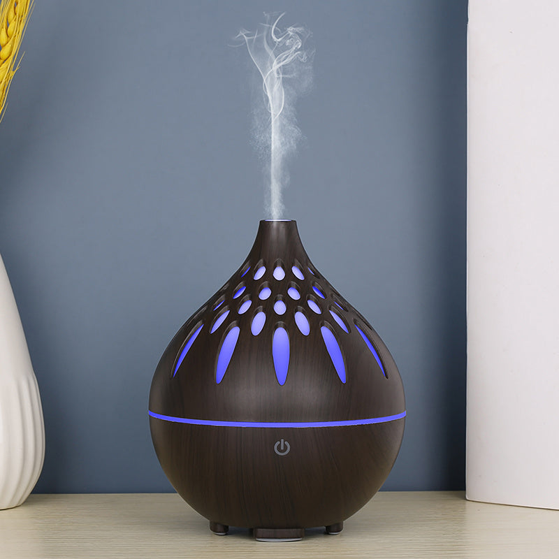 160ml Wood Grain Hollow Humidifier Auto Power-Off Colorful Light Mist Humidifier (No CE Certificate)