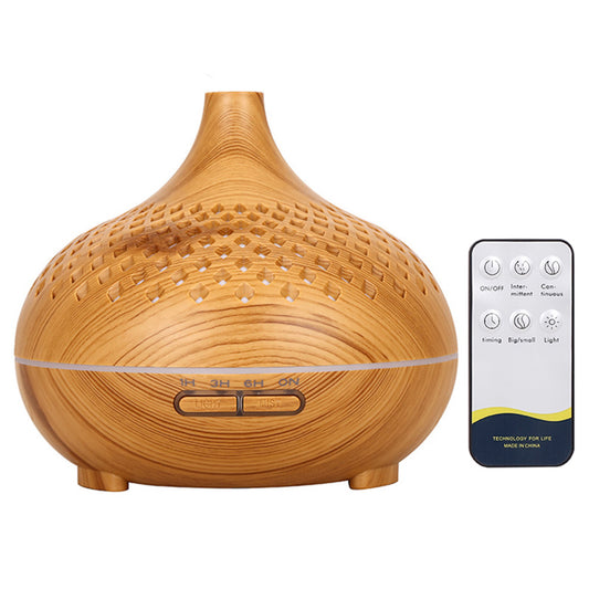500ml Hollow Humidifier Wood Grain Colorful Light Essential Oil Diffuser with Remote Control (No CE Certificate)