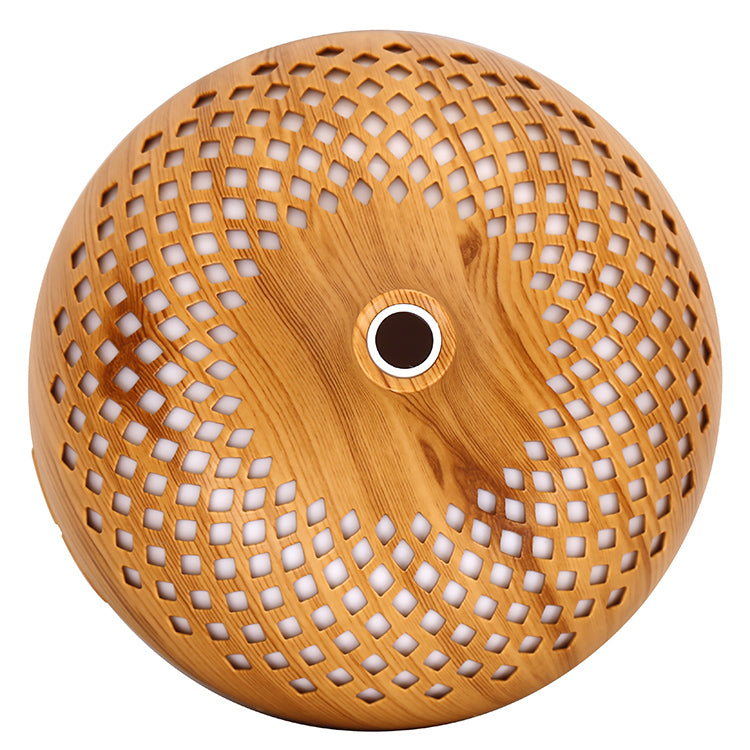 500ml Hollow Humidifier Wood Grain Colorful Light Essential Oil Diffuser with Remote Control (No CE Certificate)