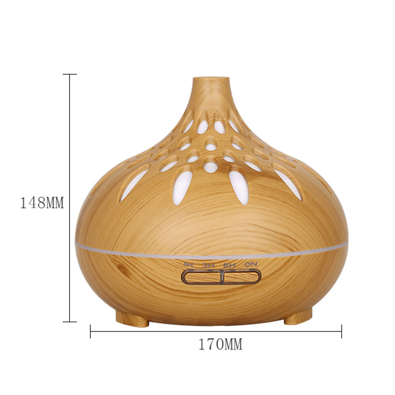 500ml Mute Humidifier Colorful Light Wood Grain Hollow Aroma Diffuser with Remote Control (No CE Certificate)
