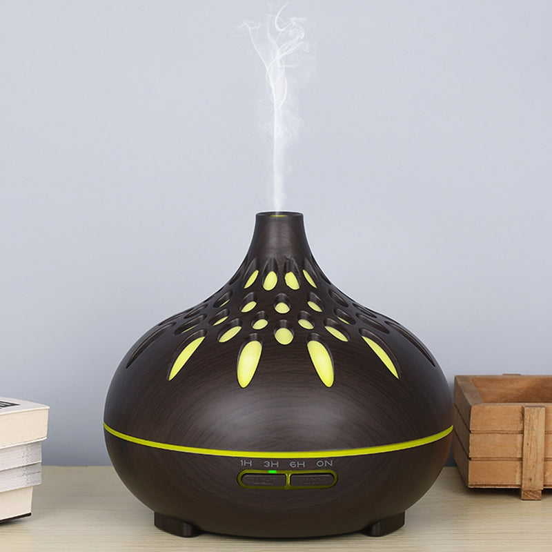 500ml Mute Humidifier Colorful Light Wood Grain Hollow Aroma Diffuser with Remote Control (No CE Certificate)