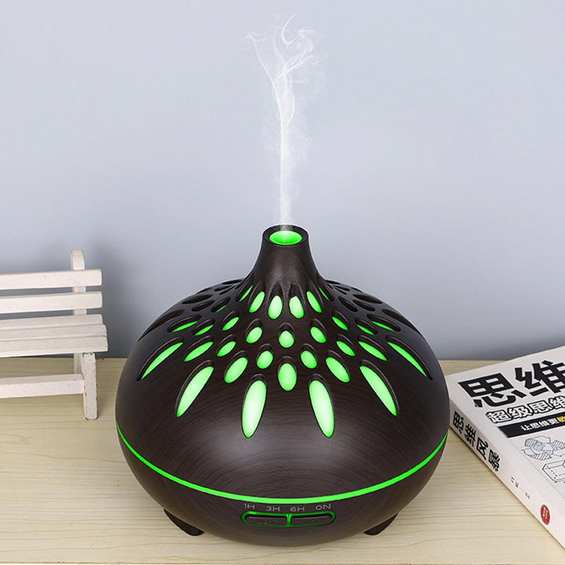 500ml Mute Humidifier Colorful Light Wood Grain Hollow Aroma Diffuser with Remote Control (No CE Certificate)