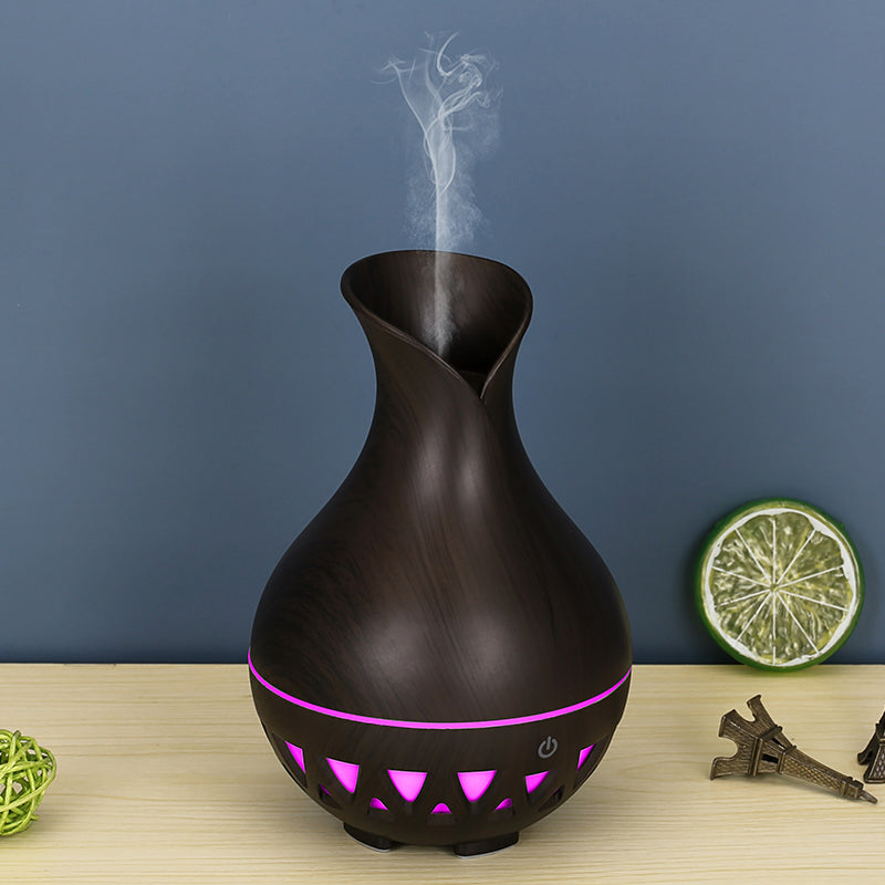 160ml Vase Shape Humidifier Colorful Light Wood Grain Hollow Essential Oil Diffuser (No CE Certificate)