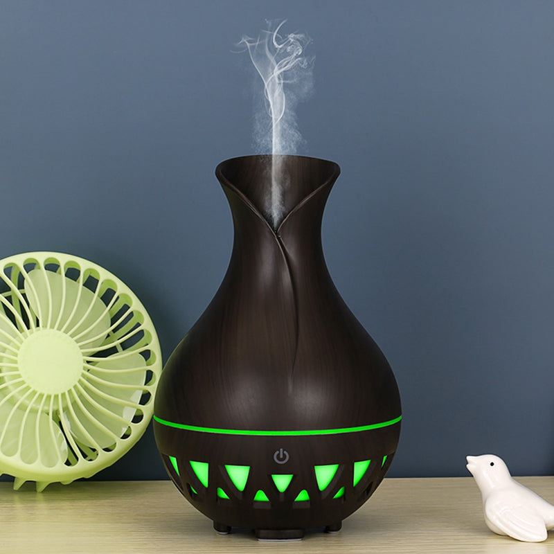 160ml Vase Shape Humidifier Colorful Light Wood Grain Hollow Essential Oil Diffuser (No CE Certificate)