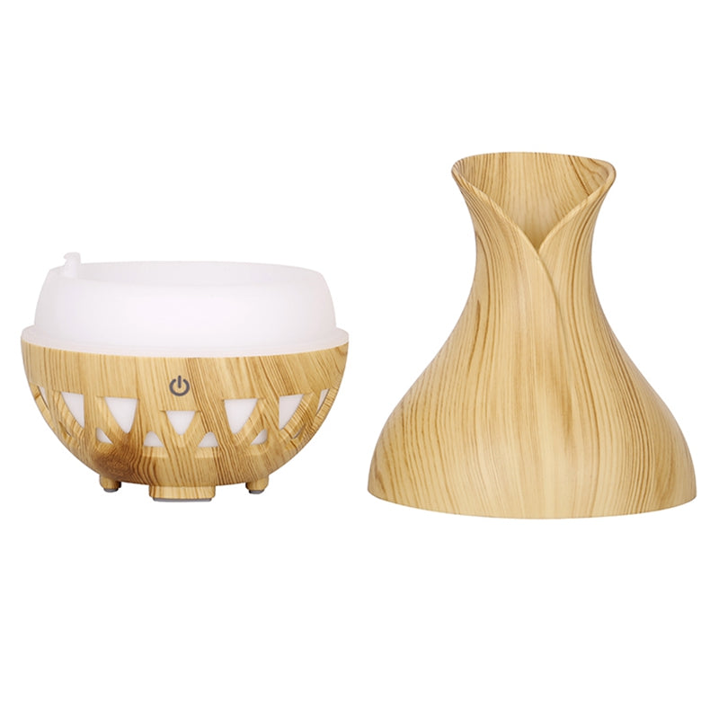 160ml Vase Shape Humidifier Colorful Light Wood Grain Hollow Essential Oil Diffuser (No CE Certificate)