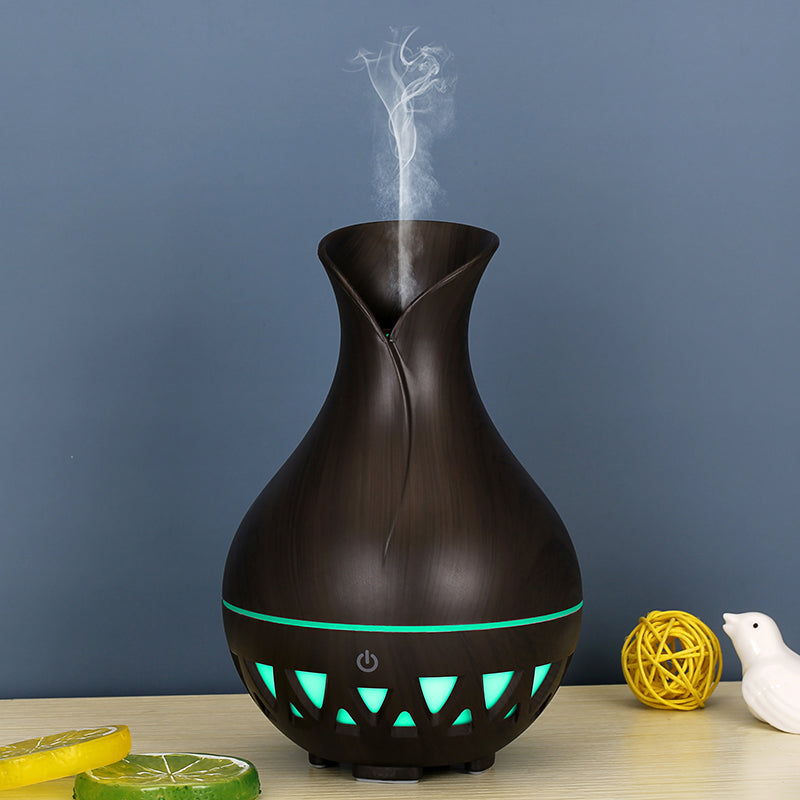 160ml Vase Shape Humidifier Colorful Light Wood Grain Hollow Essential Oil Diffuser (No CE Certificate)