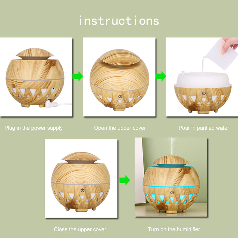 160ml Ultrasonic Humidifier Wood Grain Hollow Mist Humidifier with Colorful Light (No CE Certificate)