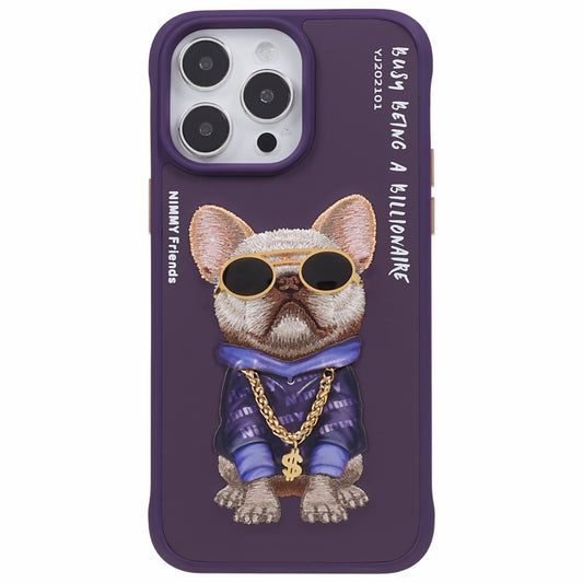 NIMMY Glasses Pet Series for iPhone 14 Pro Max Embroidery Anti-fall Phone Case PU Leather+PC+TPU Back Cover