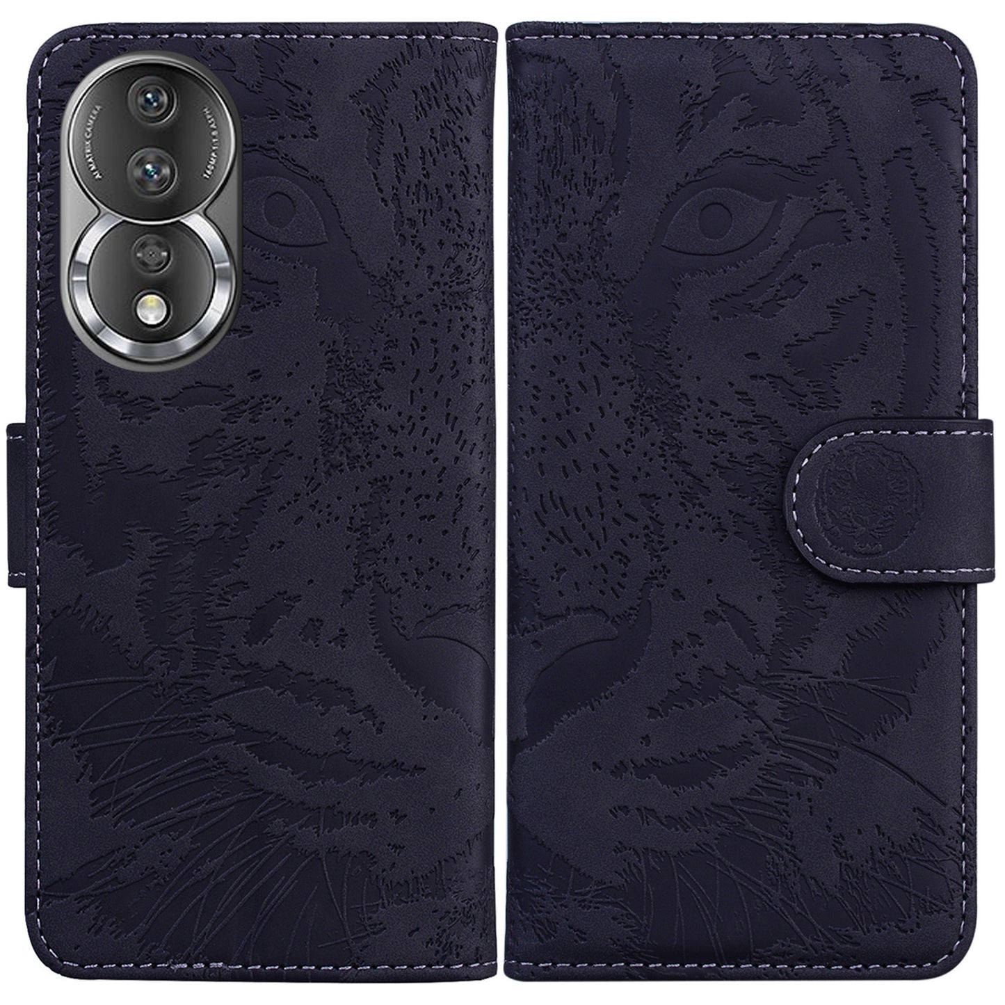 For Honor 80 5G PU Leather Phone Case Tiger Pattern Imprinted Folding Stand Wallet Cover