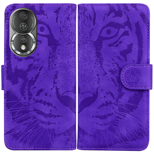 For Honor 80 5G PU Leather Phone Case Tiger Pattern Imprinted Folding Stand Wallet Cover