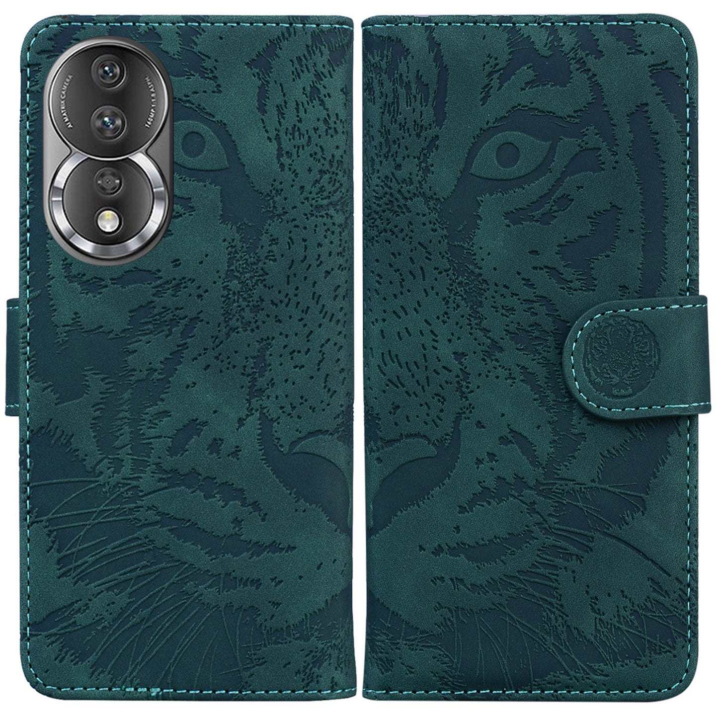For Honor 80 5G PU Leather Phone Case Tiger Pattern Imprinted Folding Stand Wallet Cover