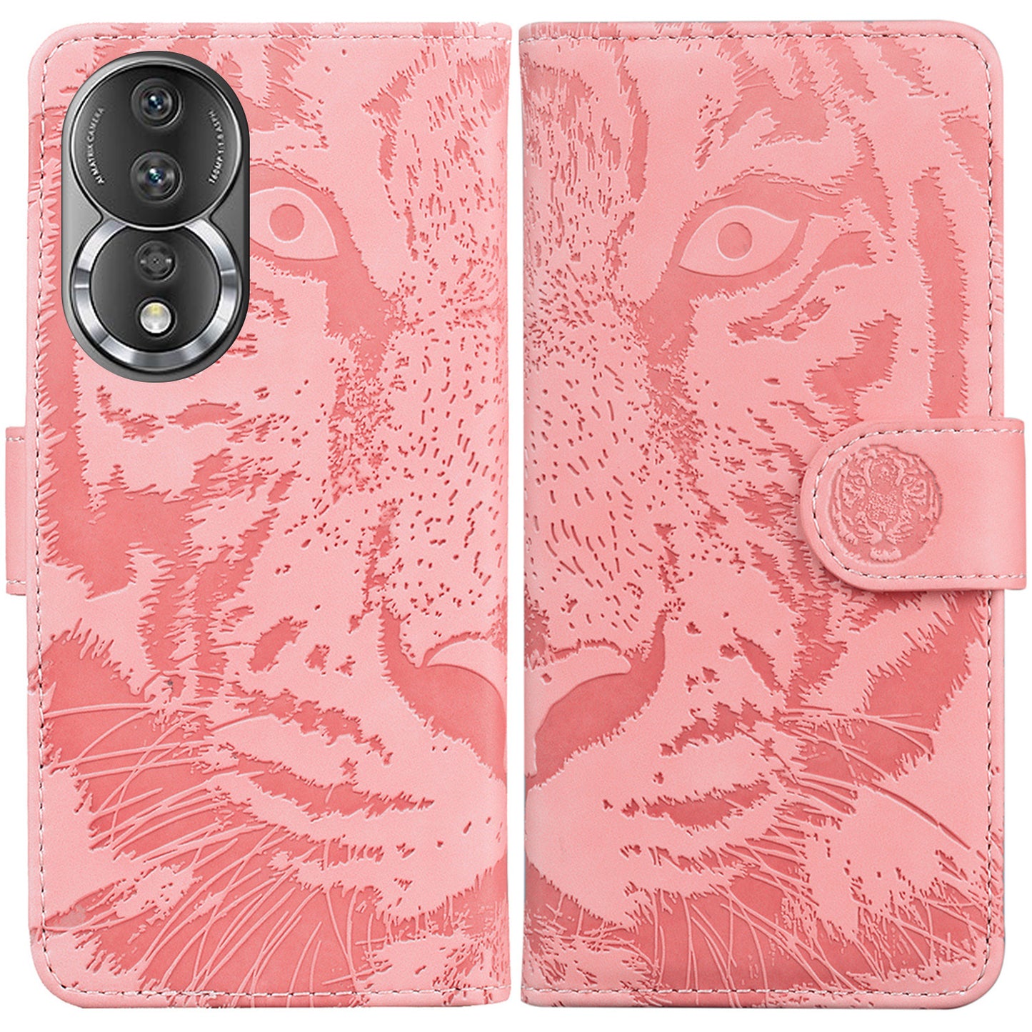 For Honor 80 5G PU Leather Phone Case Tiger Pattern Imprinted Folding Stand Wallet Cover