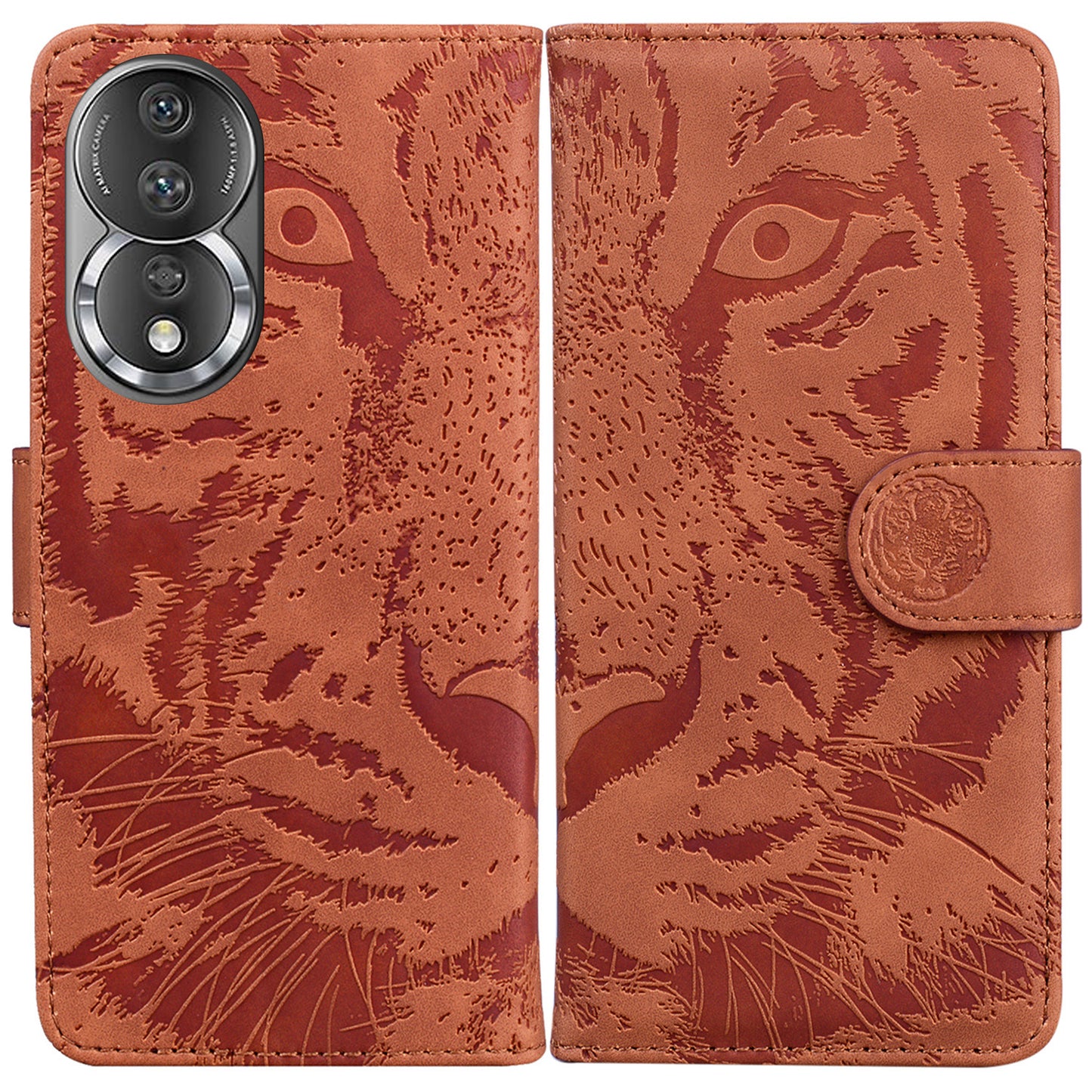 For Honor 80 5G PU Leather Phone Case Tiger Pattern Imprinted Folding Stand Wallet Cover