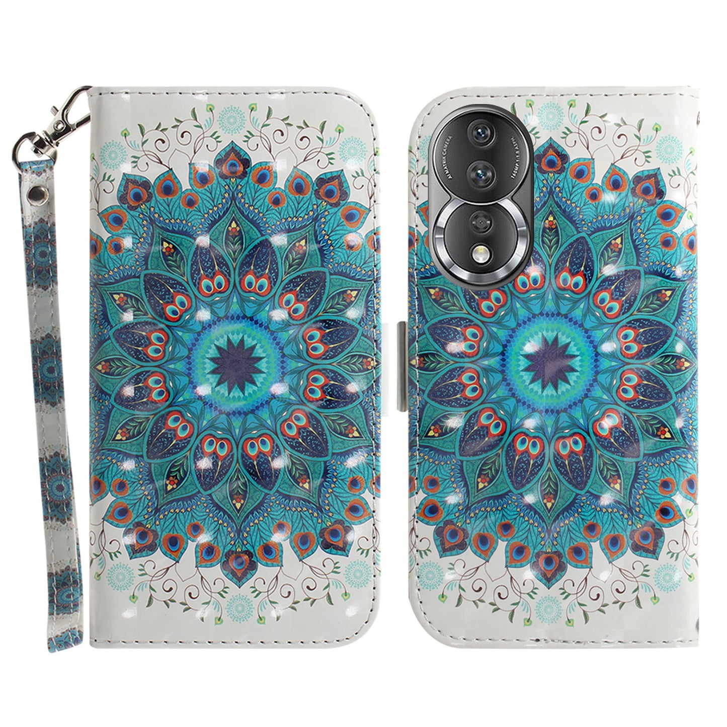 For Honor 80 5G Drop-proof Phone Case PU Leather Flip Phone Wallet Cover with Strap