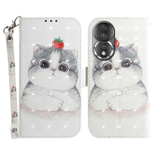 For Honor 80 5G Drop-proof Phone Case PU Leather Flip Phone Wallet Cover with Strap