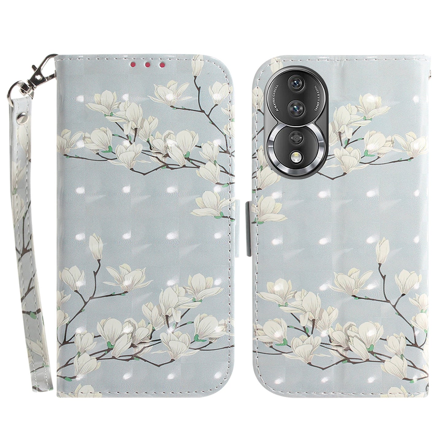 For Honor 80 5G Drop-proof Phone Case PU Leather Flip Phone Wallet Cover with Strap