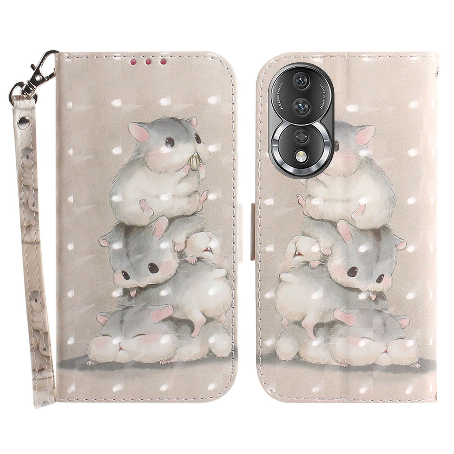 For Honor 80 5G Drop-proof Phone Case PU Leather Flip Phone Wallet Cover with Strap