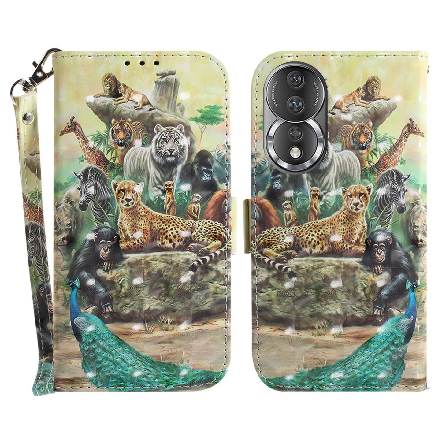 For Honor 80 5G Drop-proof Phone Case PU Leather Flip Phone Wallet Cover with Strap