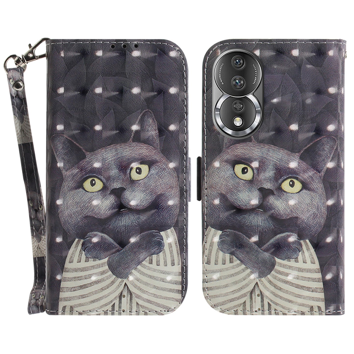 For Honor 80 5G Drop-proof Phone Case PU Leather Flip Phone Wallet Cover with Strap