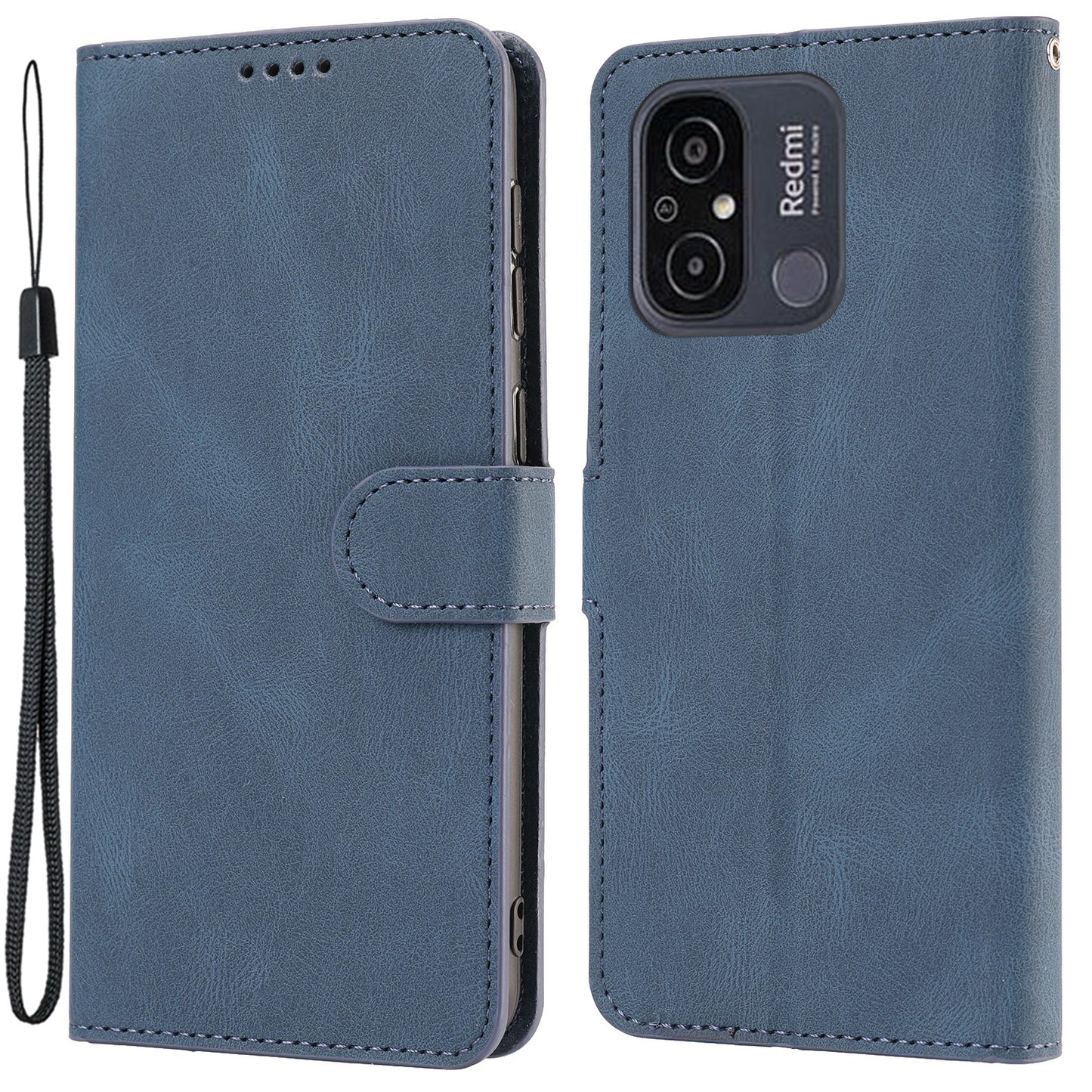Stand Wallet Cover for Xiaomi Redmi 12C 4G / Poco C55 4G PU Leather Phone Case with Strap