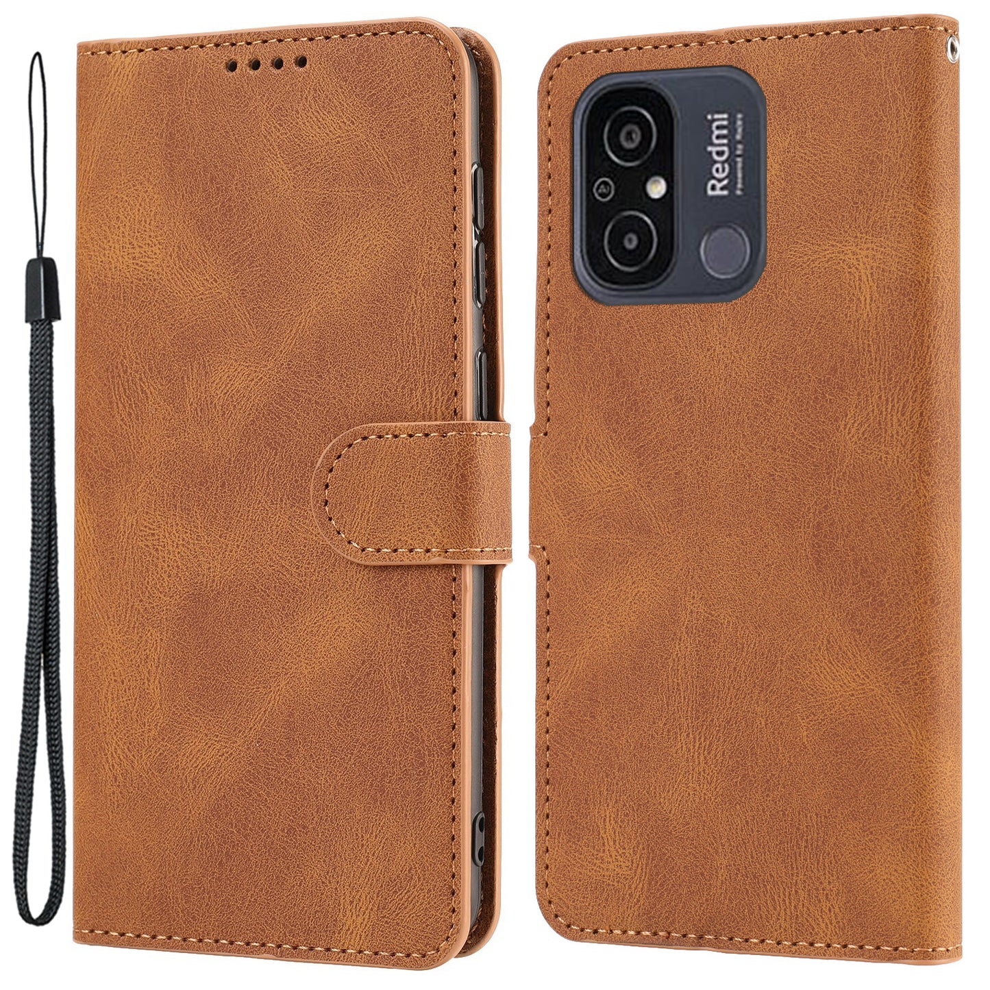Stand Wallet Cover for Xiaomi Redmi 12C 4G / Poco C55 4G PU Leather Phone Case with Strap