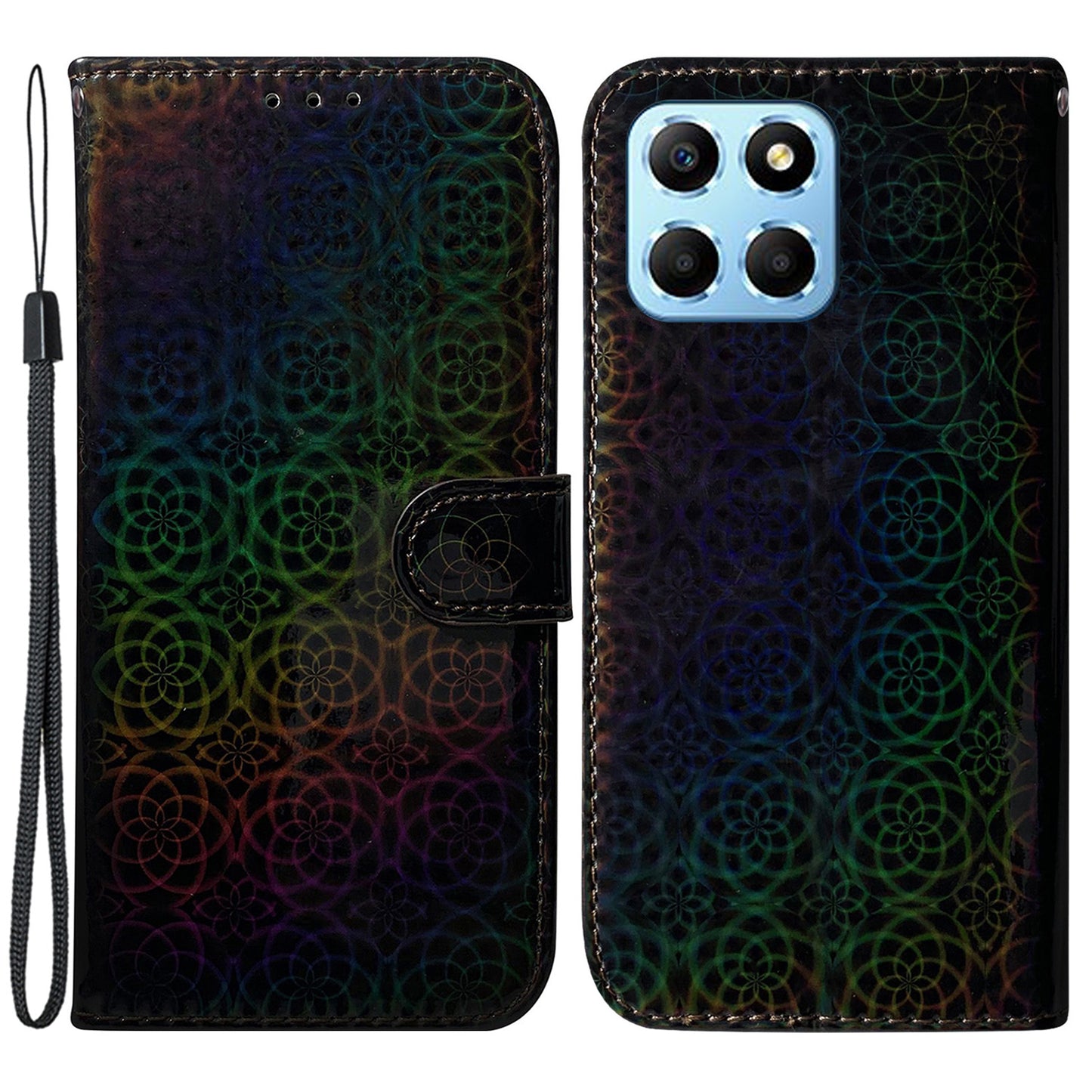For Honor X8 5G Stand Magnetic Flip Phone Cover Leather Dazzling Flower Pattern Wallet Case with Strap
