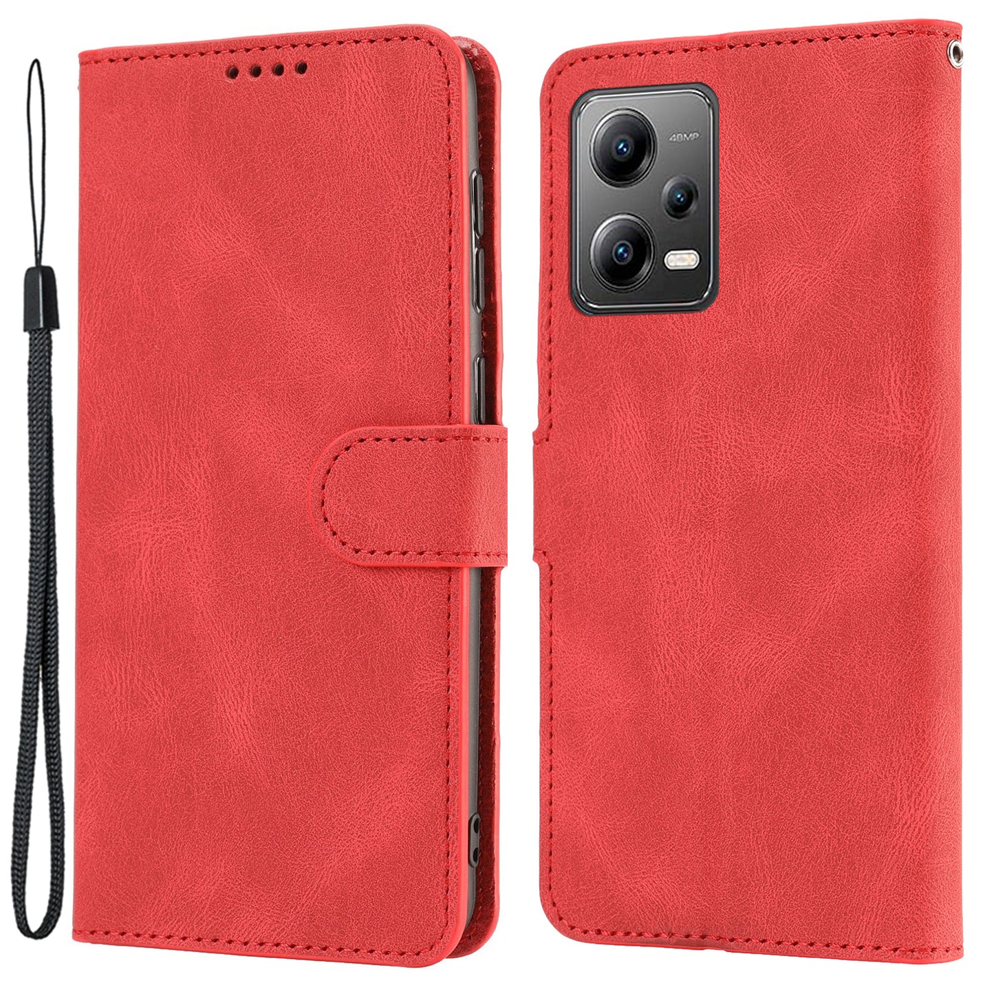 Phone Case for Xiaomi Redmi Note 12 5G (Global) / (India) / (China) / Poco X5 5G Leather Stand Wallet Cover with Strap