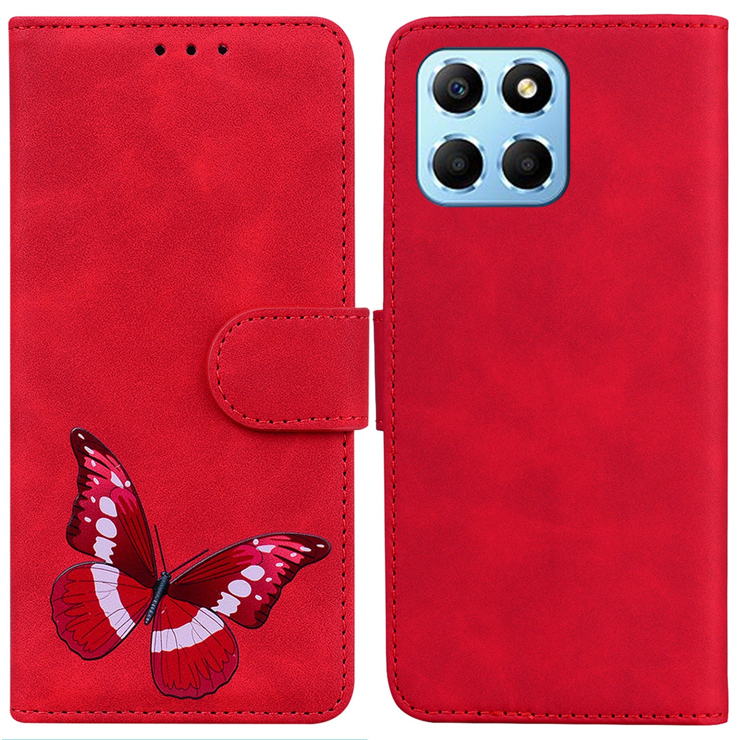 For Honor X8 5G Butterfly Pattern Printing TPU+PU Leather Phone Case Wallet Phone Stand Cover