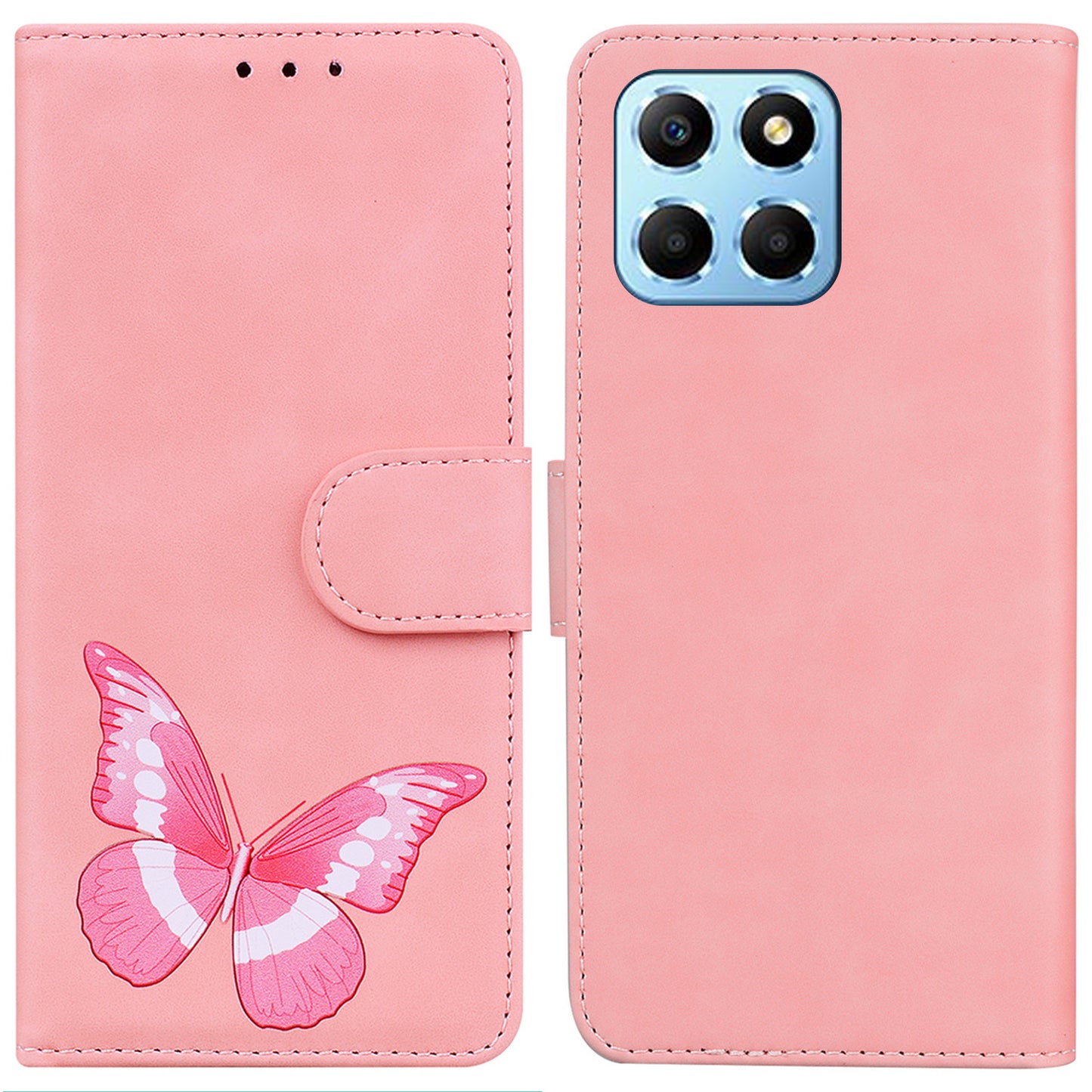 For Honor X8 5G Butterfly Pattern Printing TPU+PU Leather Phone Case Wallet Phone Stand Cover