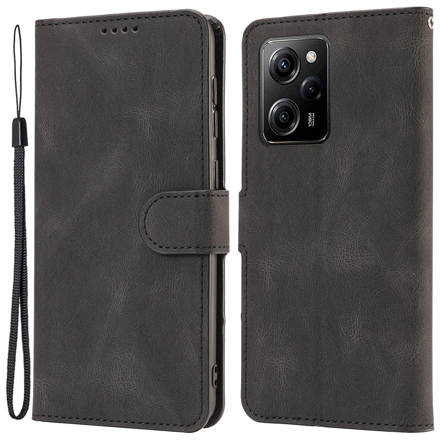 For Xiaomi Redmi Note 12 Pro 5G / Note 12 Pro Speed 5G / Poco X5 Pro 5G PU Leather Stand Wallet Cover with Strap