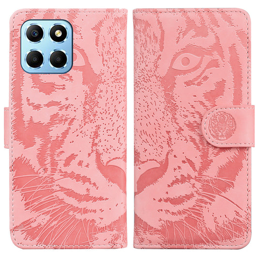For Honor X8 5G Cell Phone Case Stand Wallet Tiger Pattern Imprinted PU Leather Flip Phone Cover